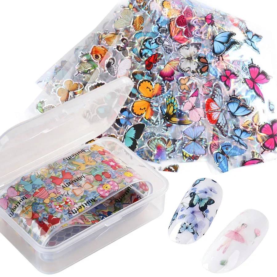 

10 Sheets/Box Nail Foil Transfer Stickers, Fashion Butterfly Flower Nail Art Foils Decals for DIY Manicure Nail Decoration