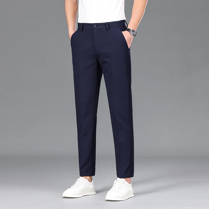 Business Casual Formal Suit Pants Men's Clothing Straight Solid Color All-match Spring Summer Commute Pockets Spliced Trousers