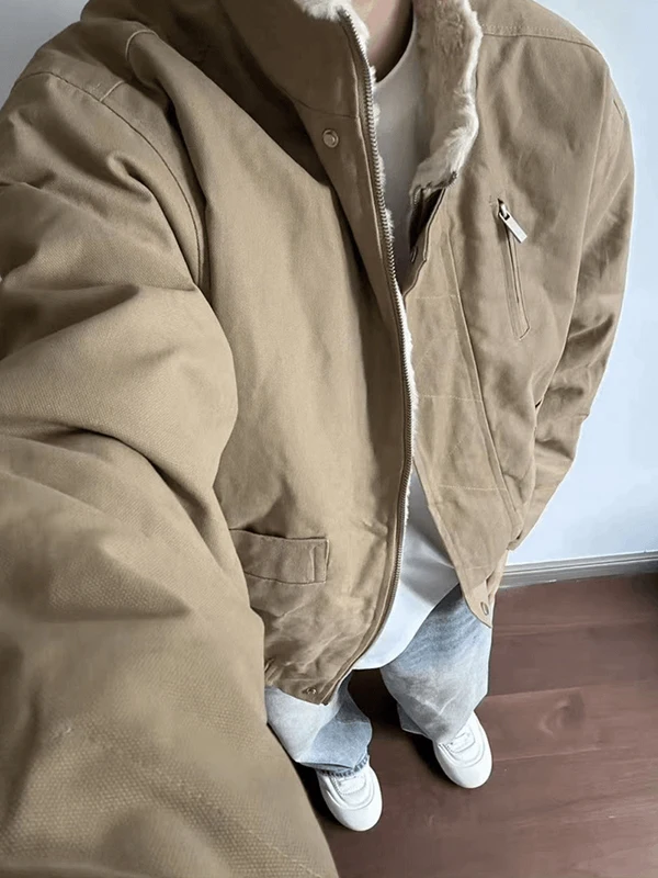 

American Retro Stand Collar Jaet Cotton Men's Winter Fce Warm Workwear Outerwear Pure Cotton Heavyweight Loose Cotton Cl...