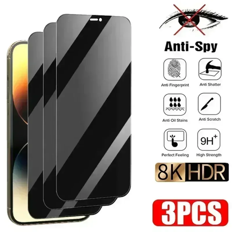 3Pcs Anti-spy Tempered Glass for IPhone 15 14 13 12 11 Pro Max Full Cover Privacy Screen Protector For iPhone 13 14 15 Glass