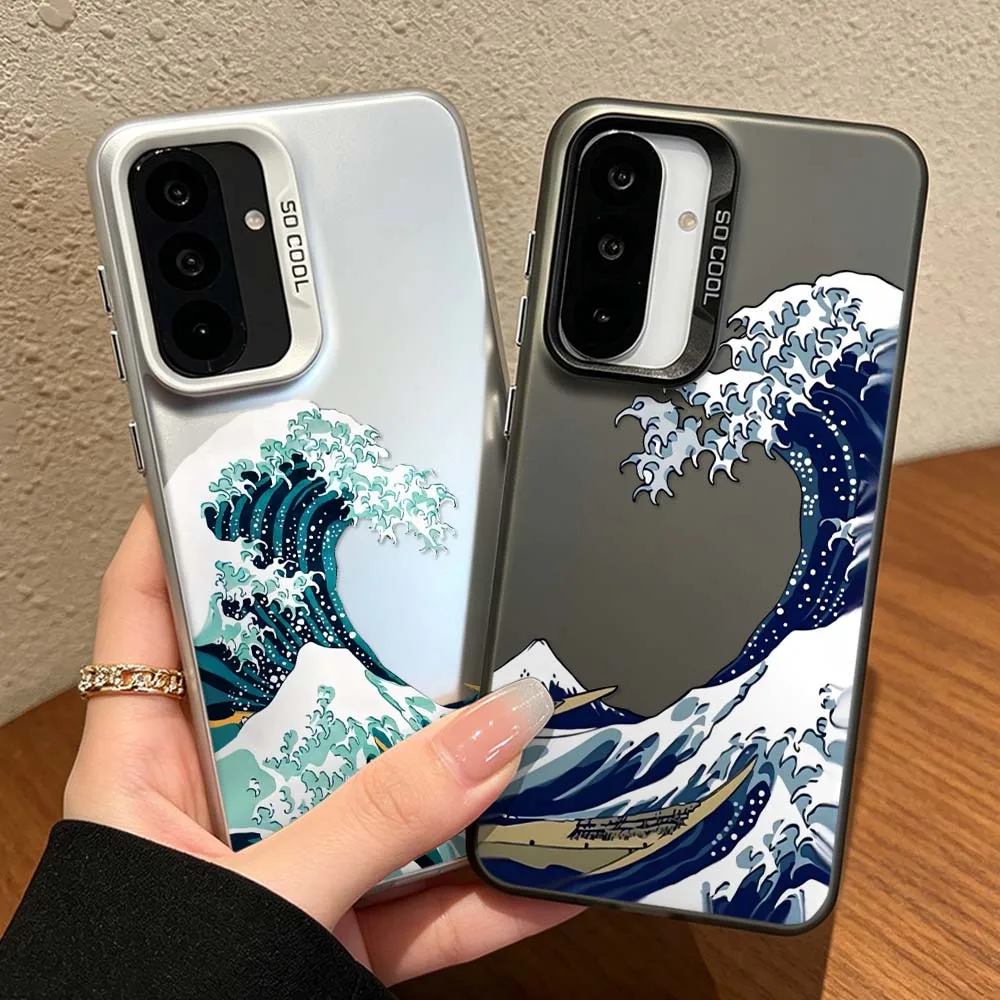 Wave Pattern Cover For Samsung Galaxy A56 A55 A54 A53 A51 A25 A16 A06 A04e Colorful Silver Phone Case