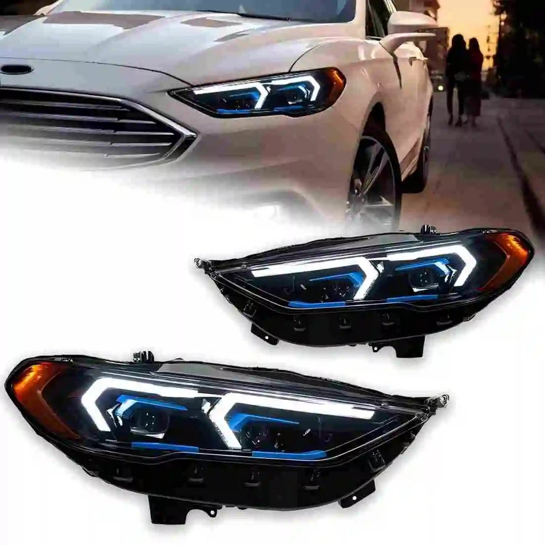 LED Headlights for Ford Mondeo Fusion 2013 - 2016 with Sequential Turn Signal Plug and Play Passenger Driver Side Head Lamp