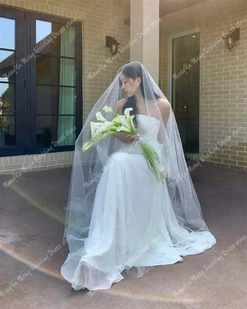 2025 Abiti da sposa eleganti a-line senza spalline in raso di chiffon da sposa Abito da festa per le donne Abiti da sera da sposa personalizzati