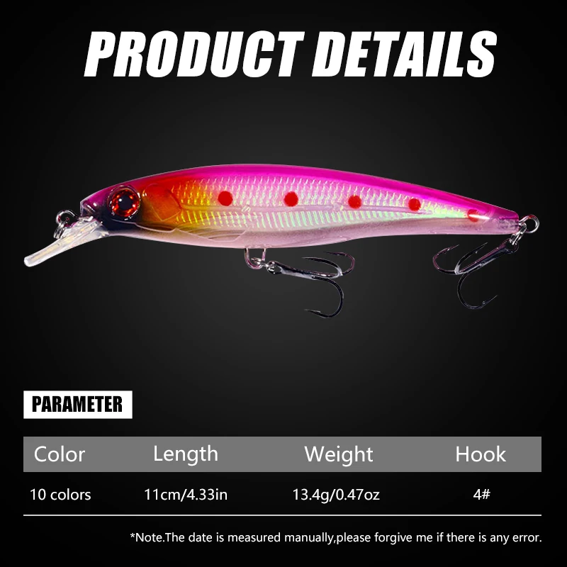 HENGJIA FISH 1PCS New Model Fishing Lures Laser Minnow Hard Bait 110mm 13g Slowly Sinking Quality Professional Crankbait