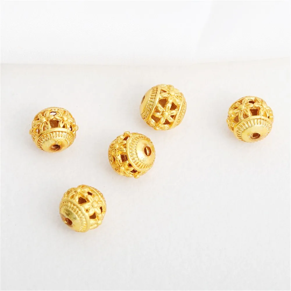 

1pcs 18K Gold-clad Retro Flower Hollow Bead Bracelet Necklace, Loose Jewelry, DIY Accessories, 10mm