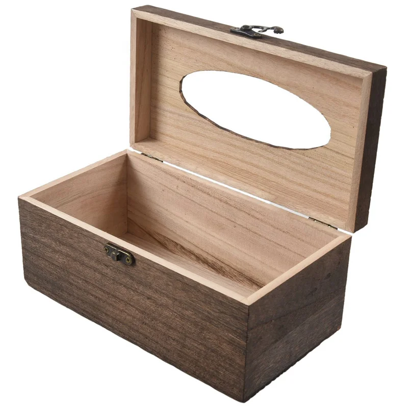 

4PC Useful Wooden Retro Tissue Box Cover Paper Napkin Holder Case Home Car Decor