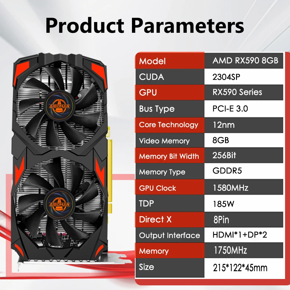 AIBOMAN RX590 8G GME GDDR5 256BIT 2048SP LOW STREAM VERSION CYBER SERIES Gaming Office Desktop computer Graphic card
