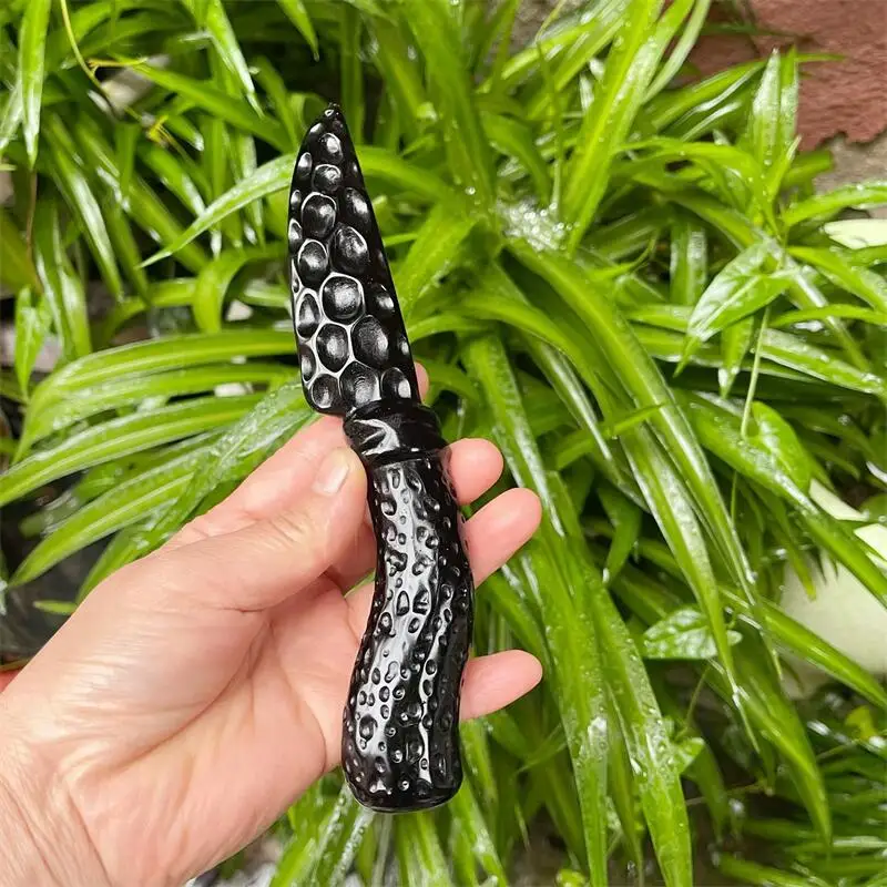 حجر سبج أسود طبيعي D agger نحت الأحجار الكريمة الريكي أحجار استشفاء ديكور المنزل عيد الميلاد هدية عيد 1 قطعة