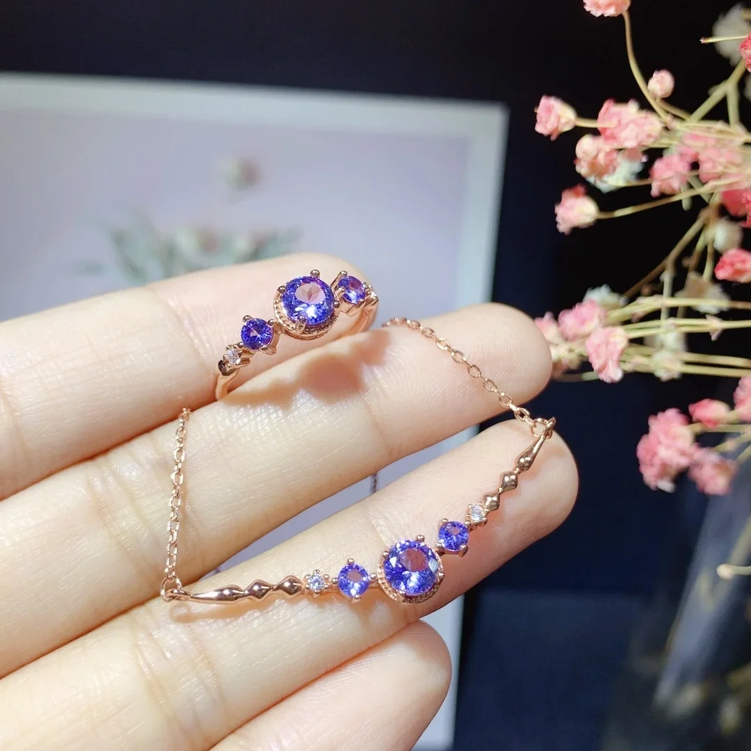 

Natural Tanzanite high definition set 925 sterling Silver Ring Necklace Set Ladies Engagement Luxury Jewelry Christmas Gift Free