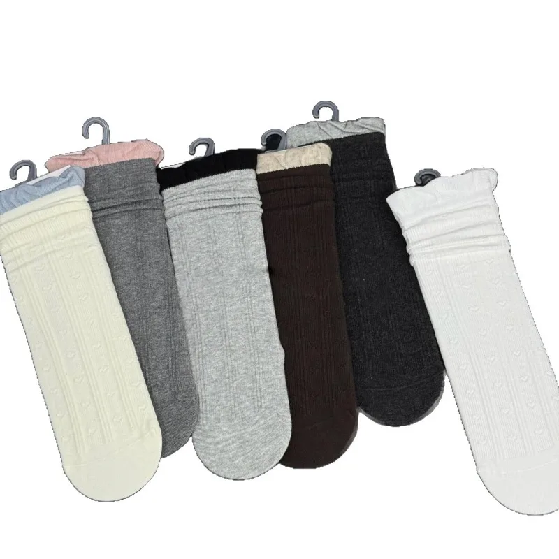 1 paire hiver marron coton chaussettes printemps automne mi-mollet longueur Coquette froufrous chaussettes blanc Slouch chaussettes pour les filles de haute qualité