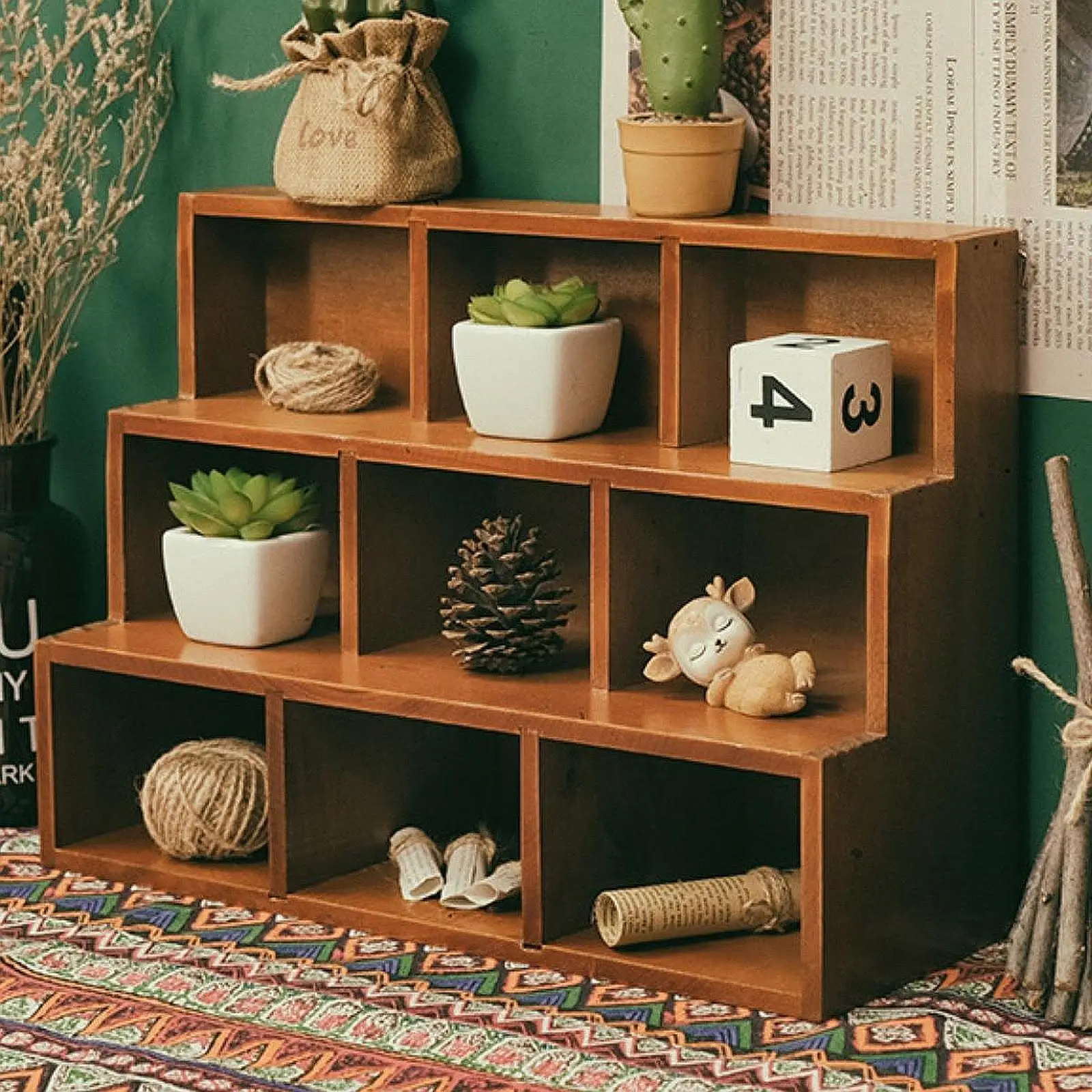 Wood Ladder Lattice Bracket Rustic Practical Floating Wall Shelf for Jewelry