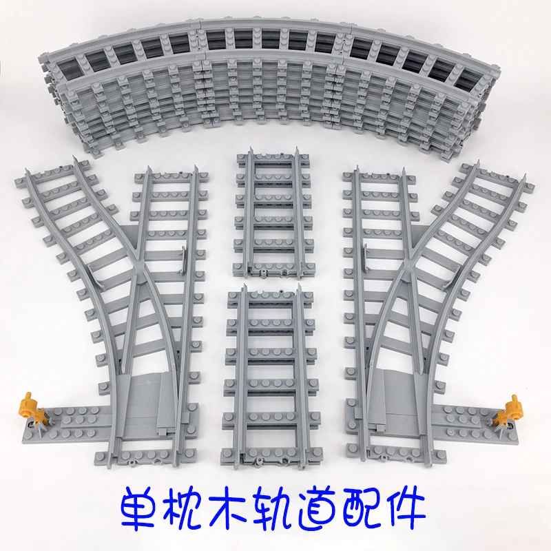 MOC City-Juego de bloques de construcción de tren de vías rectas, curvas y suaves, Compatible con todos los accesorios de trenes eléctricos de ferrocarril, 100 piezas