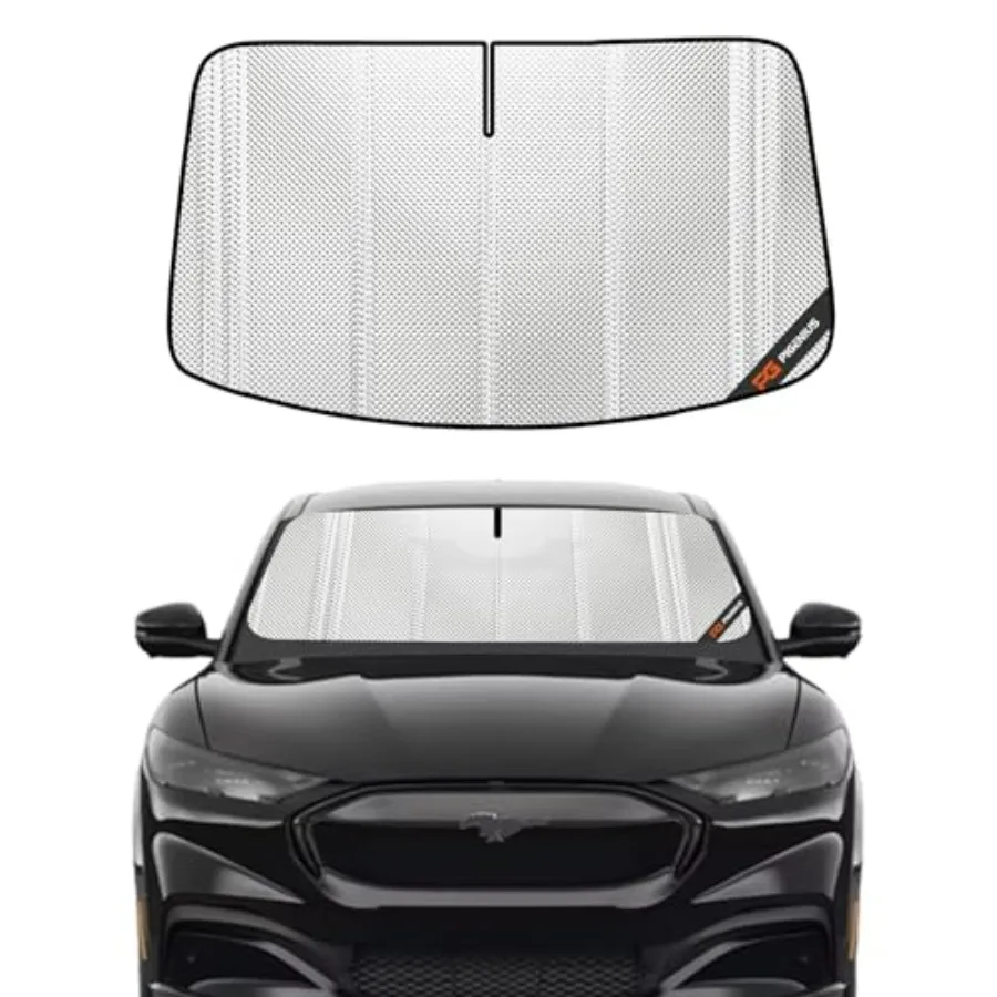 

Windshield Sun Shade for Mustang Mach-E 2021-2025 Full Coverage Rearview Mirror Shade in Black for Ultimate Protectio