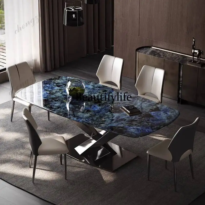 Italian light luxury natural marble dining table supercrystalline stone small apartment rectangular high-end dining table