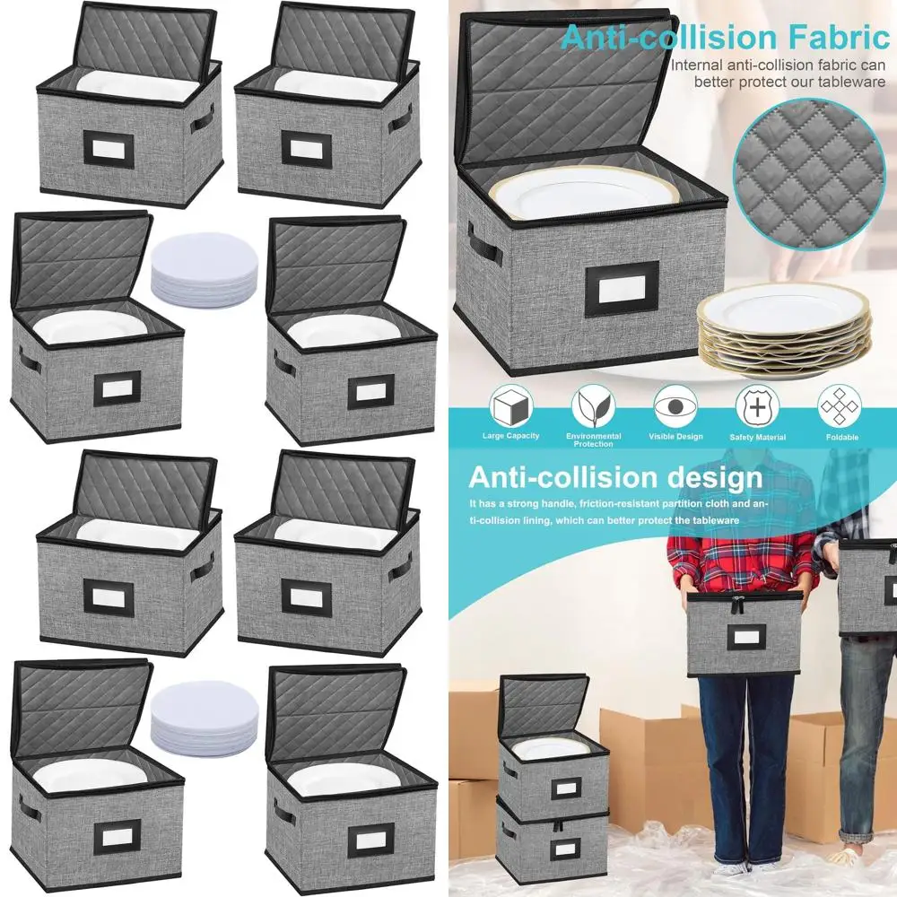 

Комплект из 4 стеганых контейнеров для хранения посуды в твердом корпусе с крышками для перемещения, транспортировки и штабелируемых тарелок для хранения тарелок, 24 фетровых разделителя