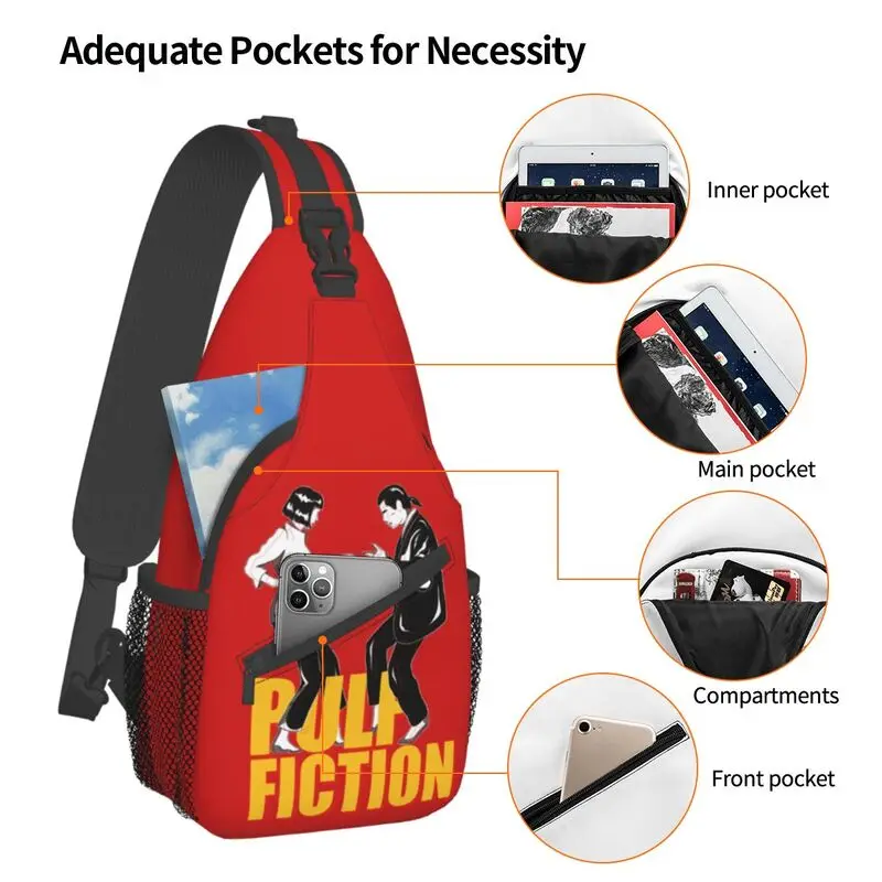 Pulp Fiction Dancing Sling Chest Bag, mochila de ombro crossbody Quentin Tarantino para homens, mochila itinerante, filme espião