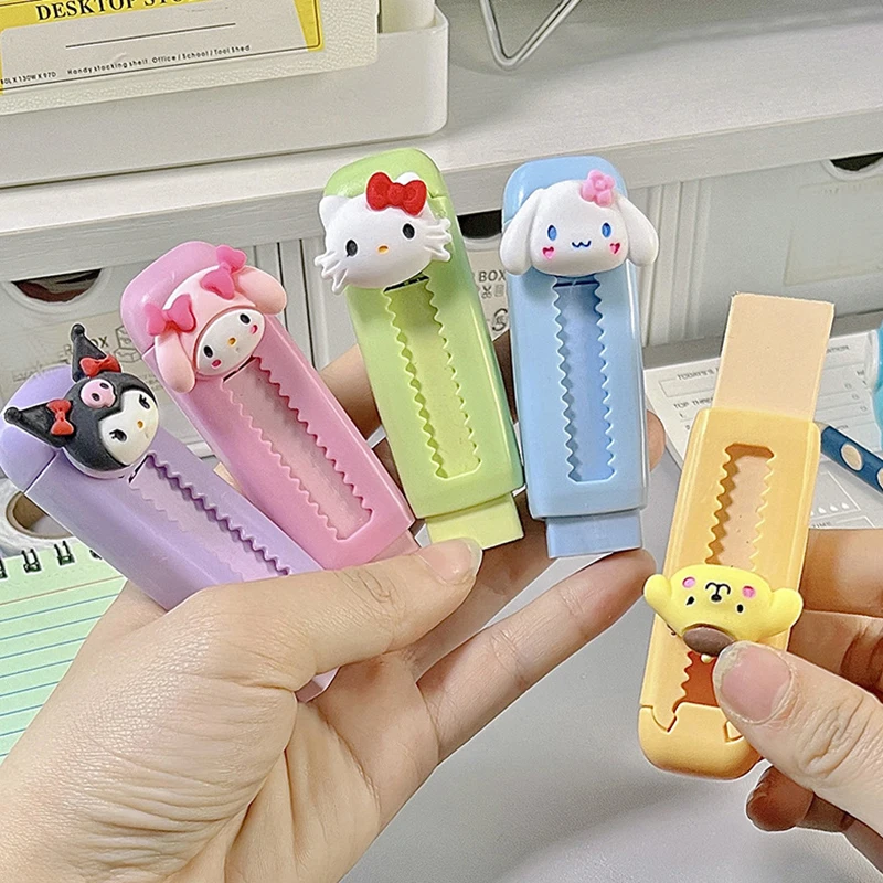 Cute Sanrio Hello Kitty Push-Pull Eraser Scalable Cartoon Eraser Sanrio Kuromi Cinnamoroll Eraser Student Reward Stationery Gift