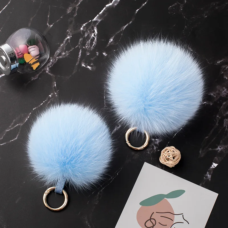 12cm Fluffy Real Fox Fur Ball Poms Keychain For Women Luxury Pompom Keyring Accessories Bag Decoration Emo Trinket Jewelry Gifts