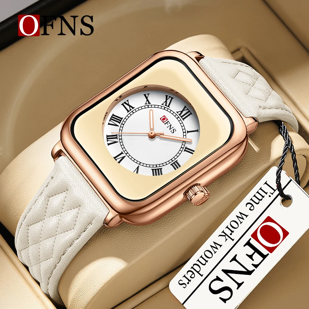 OFNS 2024 New Quartz Watch Casual Fashion Women's Watch Minimalist dial Waterproof and wear-resistant genuine leather 1504