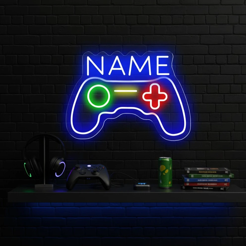 Custom Game Controller Neon Sign Personalized Name USB-Powered Multi-Color LED Light Gaming Room Decor & Birthday Gift for Gamer
