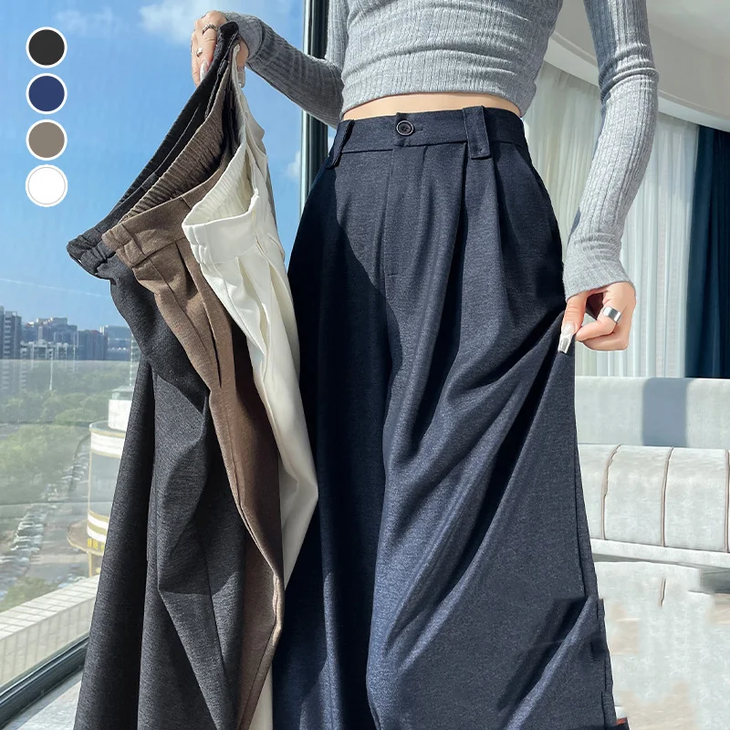 Y2K Imitation Denim Wide Leg Pants Women Autumn High Waisted Lazy Drooping Casual Straight Leg Floor Length Old Money Style