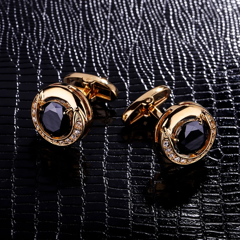KFLK Jewelry fashion shirt cufflinks for mens Brand cuff button Gold-color cuff link High Quality Black abotoadura guests