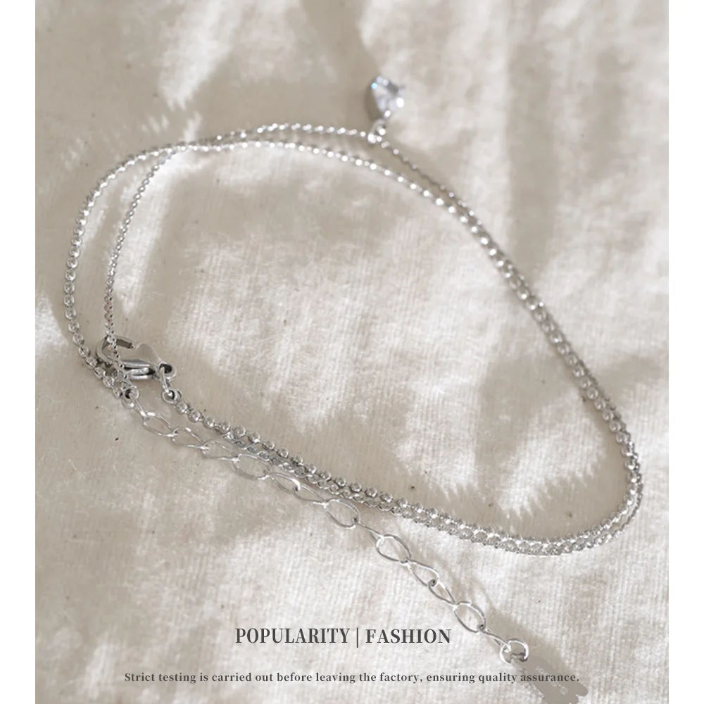 NiNice New Stainless Steel Double-Layer Metal Chain Ankle for Shiny Zirconia All Occasions Fashion Summer Jewelry Trending