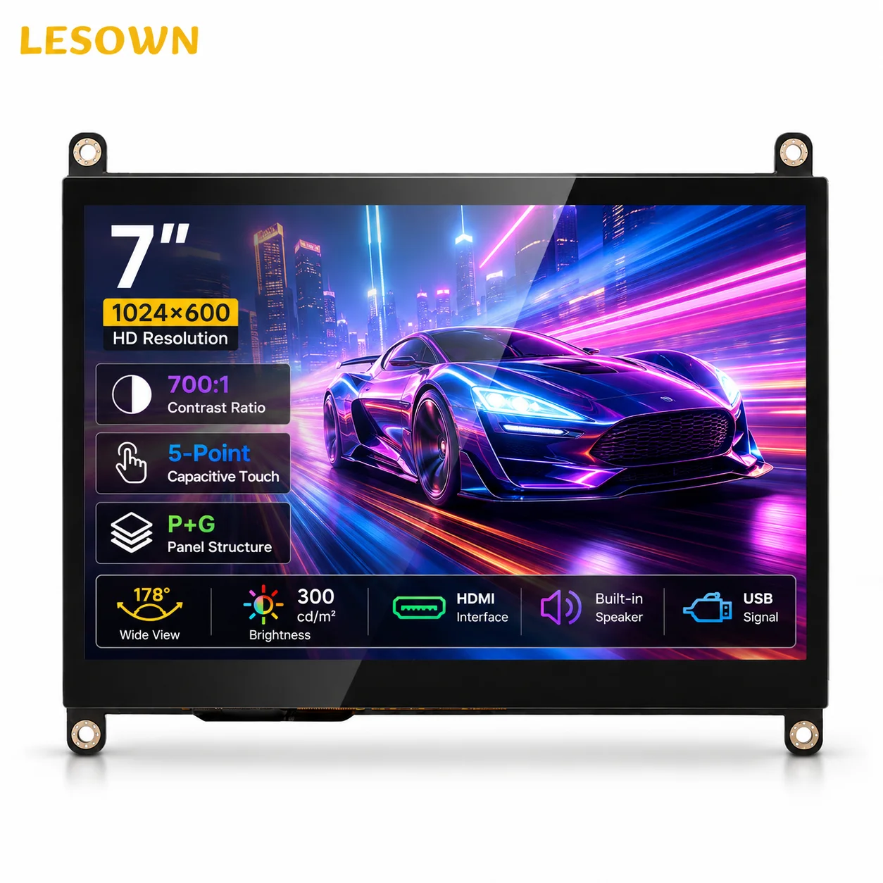 LESOWN 7" Integrated Display Module Capacitive Touch Plug and Play Barebone Monitor HDTV microUSB for DIY Project
