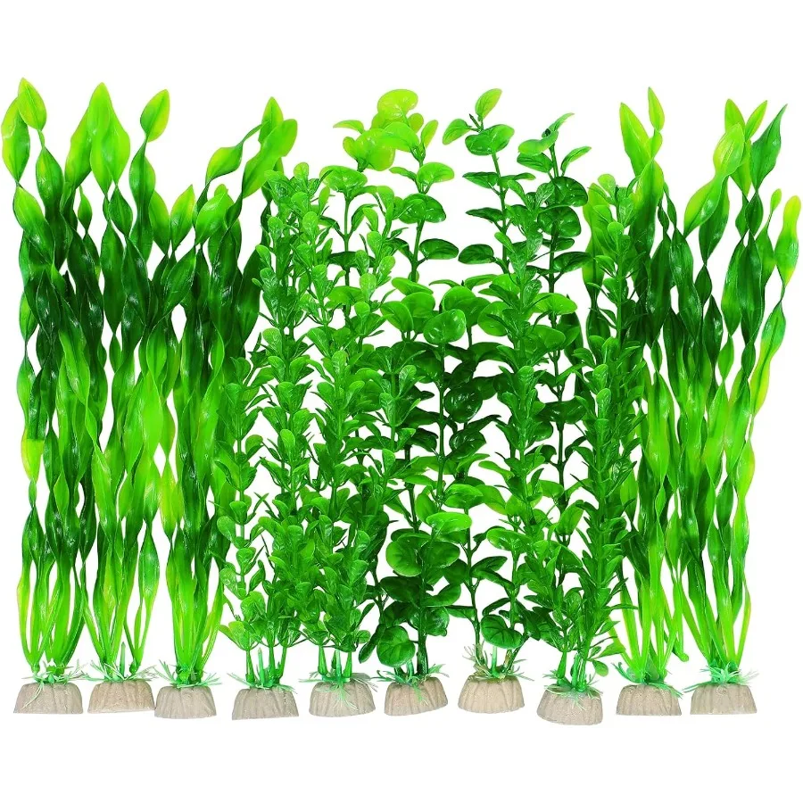 

Искусственные растения для аквариума, зеленые пластиковые аксессуары для аквариума, поддельные украшения разных форм, 10 упаковок