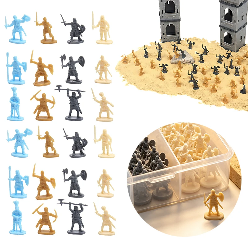 100PCS Historical Medieval Knight Action Figures Sand Table Decor Rich Poses 4 Colors Miniature Warrior Ornament Gift Choice ZYF