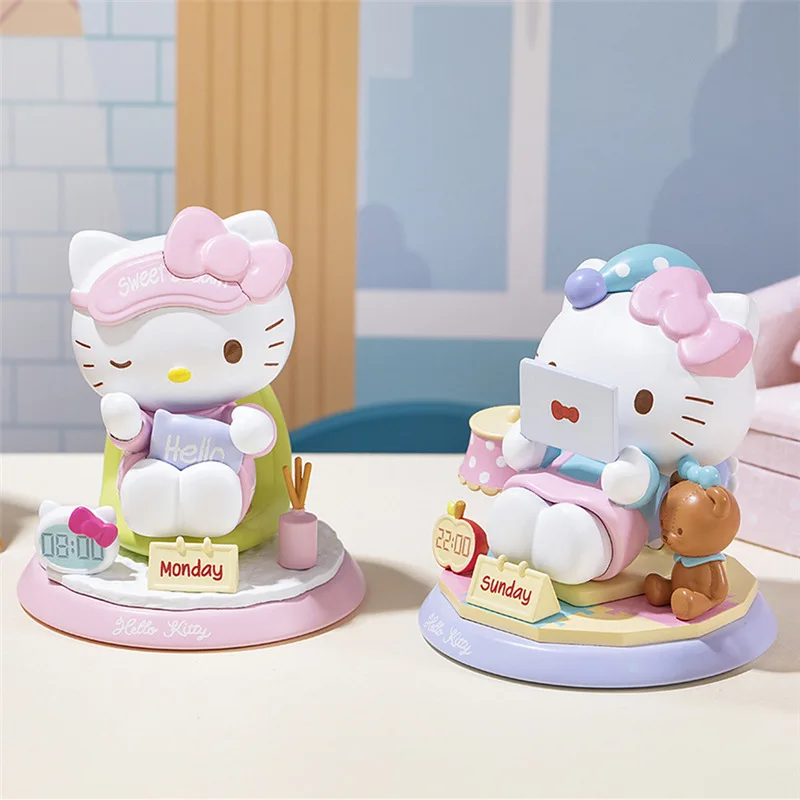 

6pcs Mimiso Genuine Sanrio Kt Lovely Week Series Anime Figures Hello Kitty Pvc Dolls Desktop Trinkets Ornaments Collect Gift