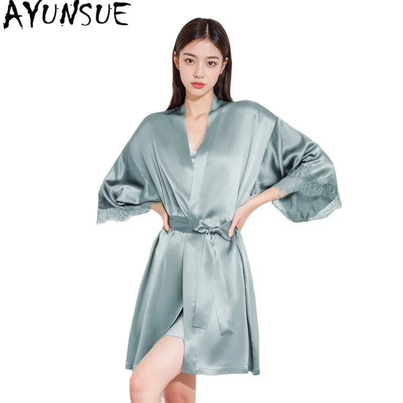 

AYUNSUE 16Mm 100% Mulberry Silk Robe Women Spring Summer Elegant Pajama Women's Home Clothes Casual Robes for WomanMorning Robe