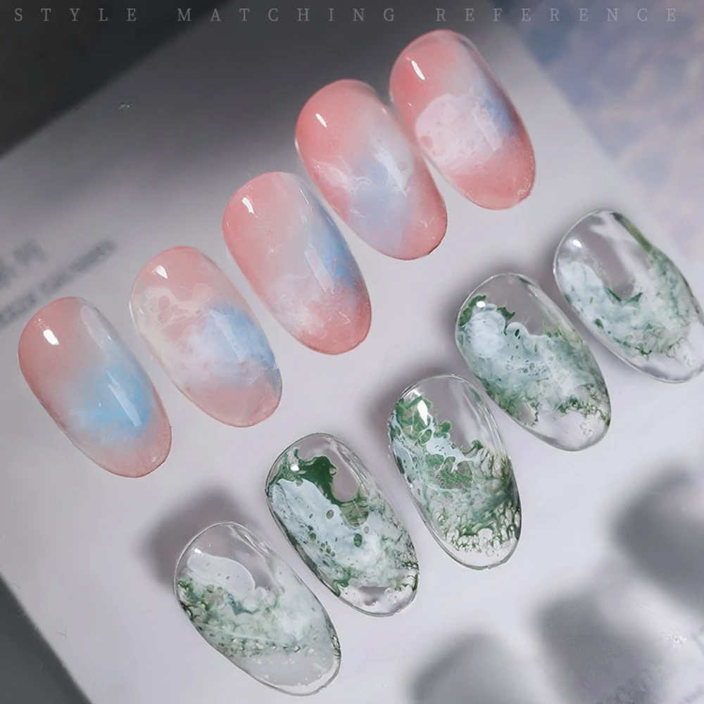 7 ألوان موجة البحر تزهر السائل هلام مسمار البولندية ماجيك لطخة فقاعة هلام مسمار DIY بها بنفسك الورنيش مانيكير الديكور صالون الأظافر مجموعة