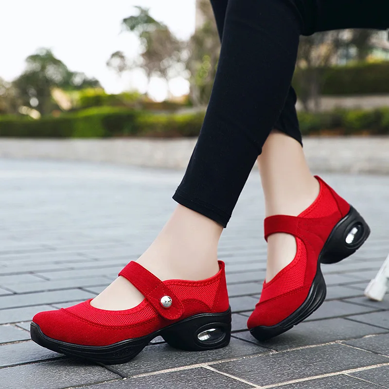 Women Mesh Wedges Sneakers Solid Color Platform Dance Shoes Casual Lightweight Walking Slip on Loafers Zapatillas De Mujer