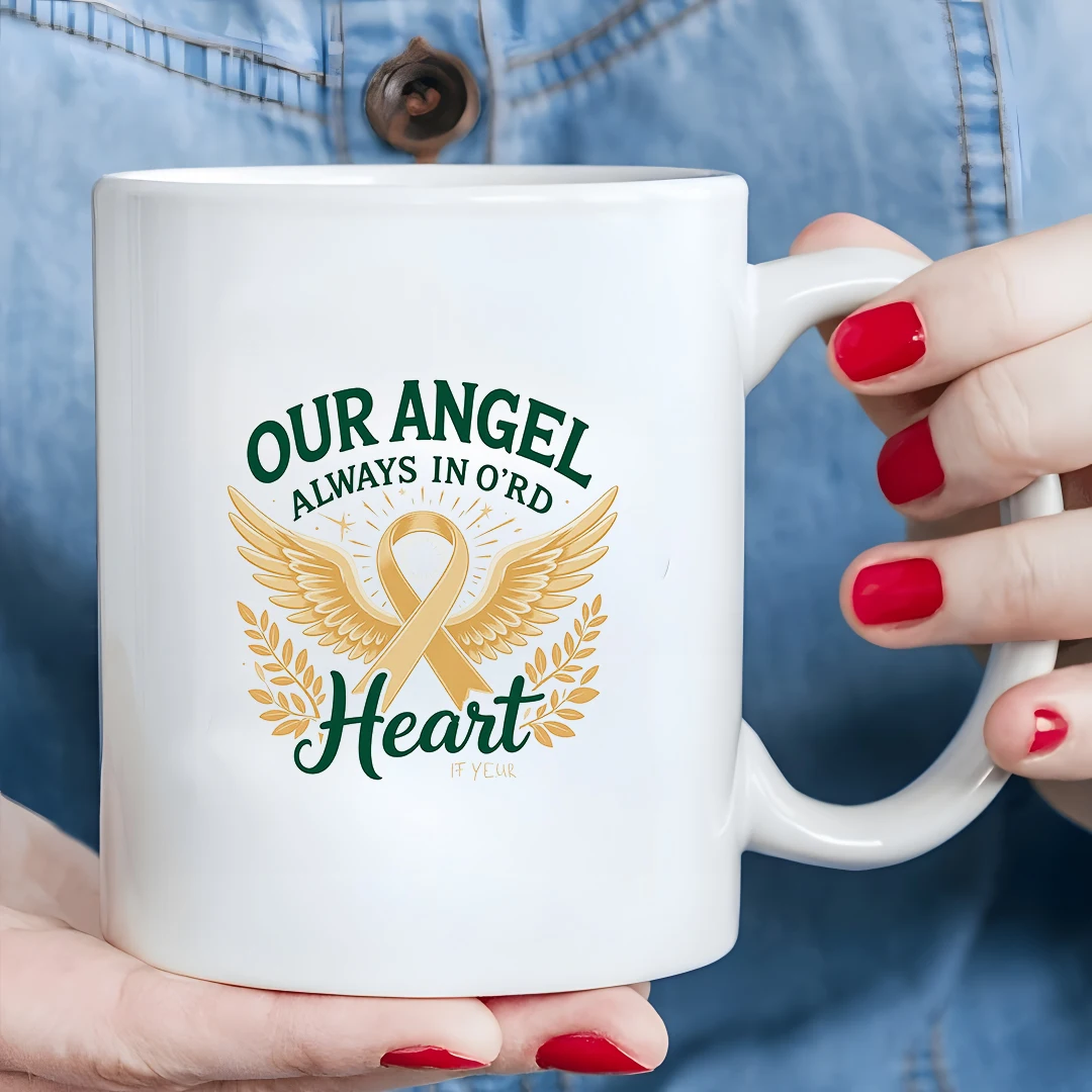 

11oz Memorial Angel Mug Heart Guardian Gold Wing Angel Olive Branch Cup Christmas Family Office Gift