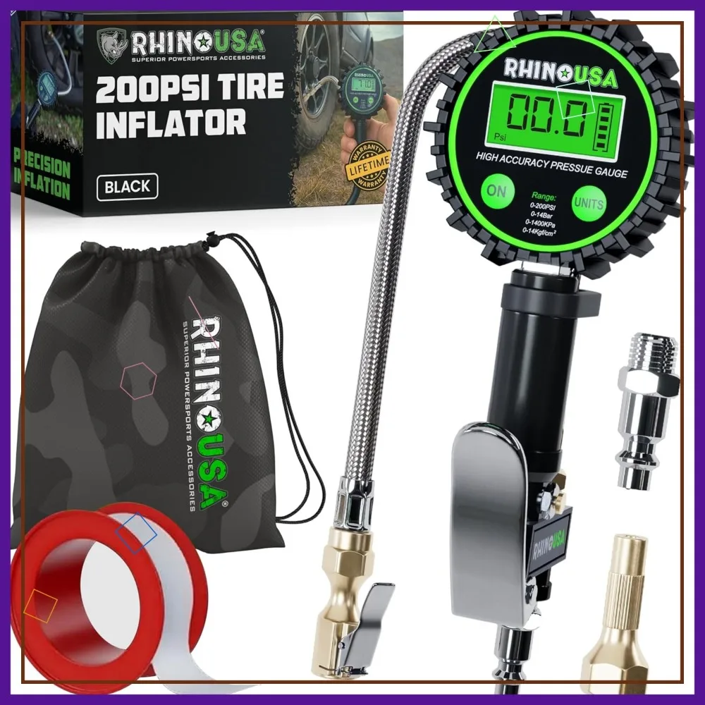 

Цифровой манометр для шин с надувным насосом, 0–200 фунтов на квадратный дюйм, сверхмощный воздушный патрон и шланг из нержавеющей стали для грузовиков и автофургонов