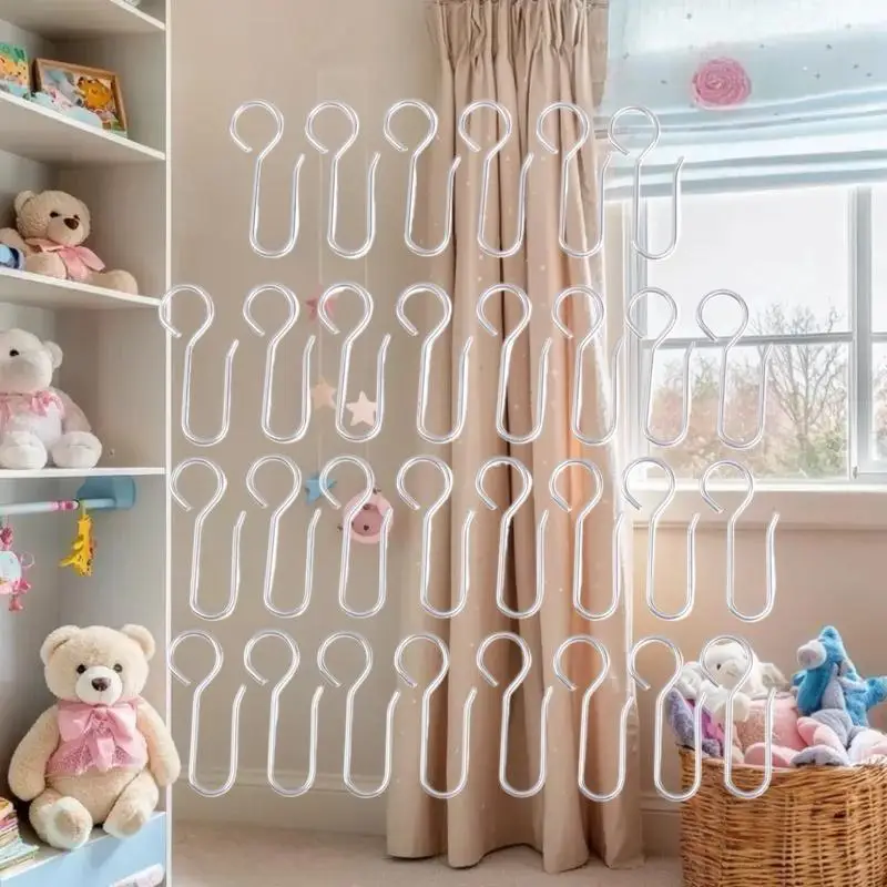 30개 핸디 커튼 액세서리 메탈 커튼 트랙 설치용 후크 S자형 메탈 천장 샤워 커튼 장식용 후크