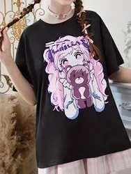 Kawaii Anime Girl Print Women T-Shirts Breathable Soft Cotton Tee Shirts Summer Fashion Streetwear Casual Loose O-Neck Clothes