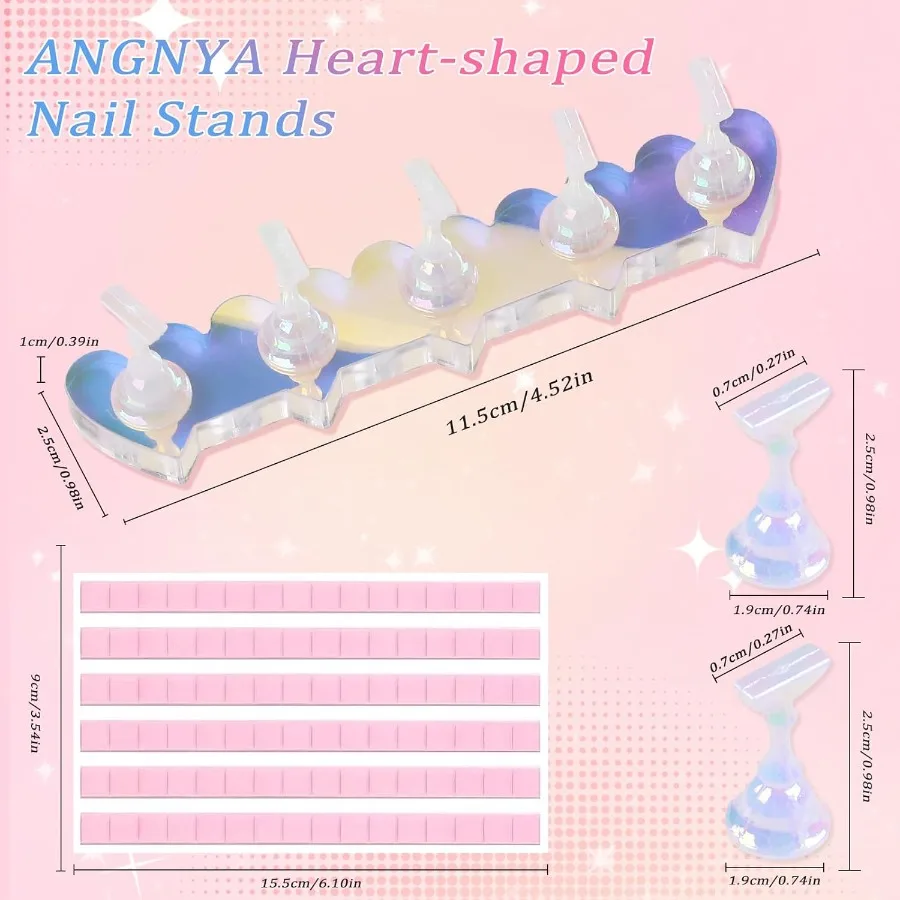 2 Zestawy Uchwytów na Paznokcie w Kształcie Serca do Przyklejanych Paznokci Aurora z Wielokrotnego Użytku Klejem Samoprzylepnym i Mocnym Magnesem do Ekspozycji i Stylizacji Paznokci