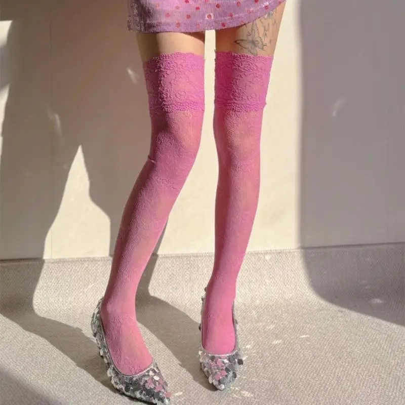 تجارة التجزئة/إسقاط الشحن خمر كامل الدانتيل فخذ فخذ فخذ عالية الجوارب للنساء شبكة زهرة نمط الشبكة على ركبة الجوارب الحذاء #2