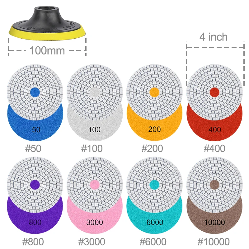 CMCP 4Inch Diamond Dry Polishing Pad 50-6000 Grit Sanding Grinding Disc For Tile Marble Granite Flexible Stone Ceramic Polishing