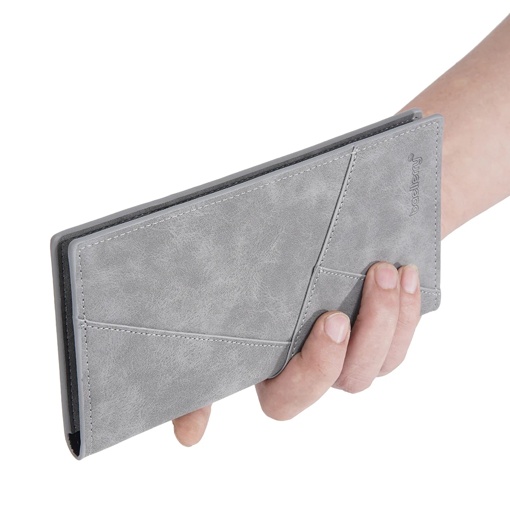 

Men's Long Wallet Matte PU Leather Trifold RFID Card Holder with 17 Card Slots Zipper Coin Pocket Money Bag Purse Gray Wallet
