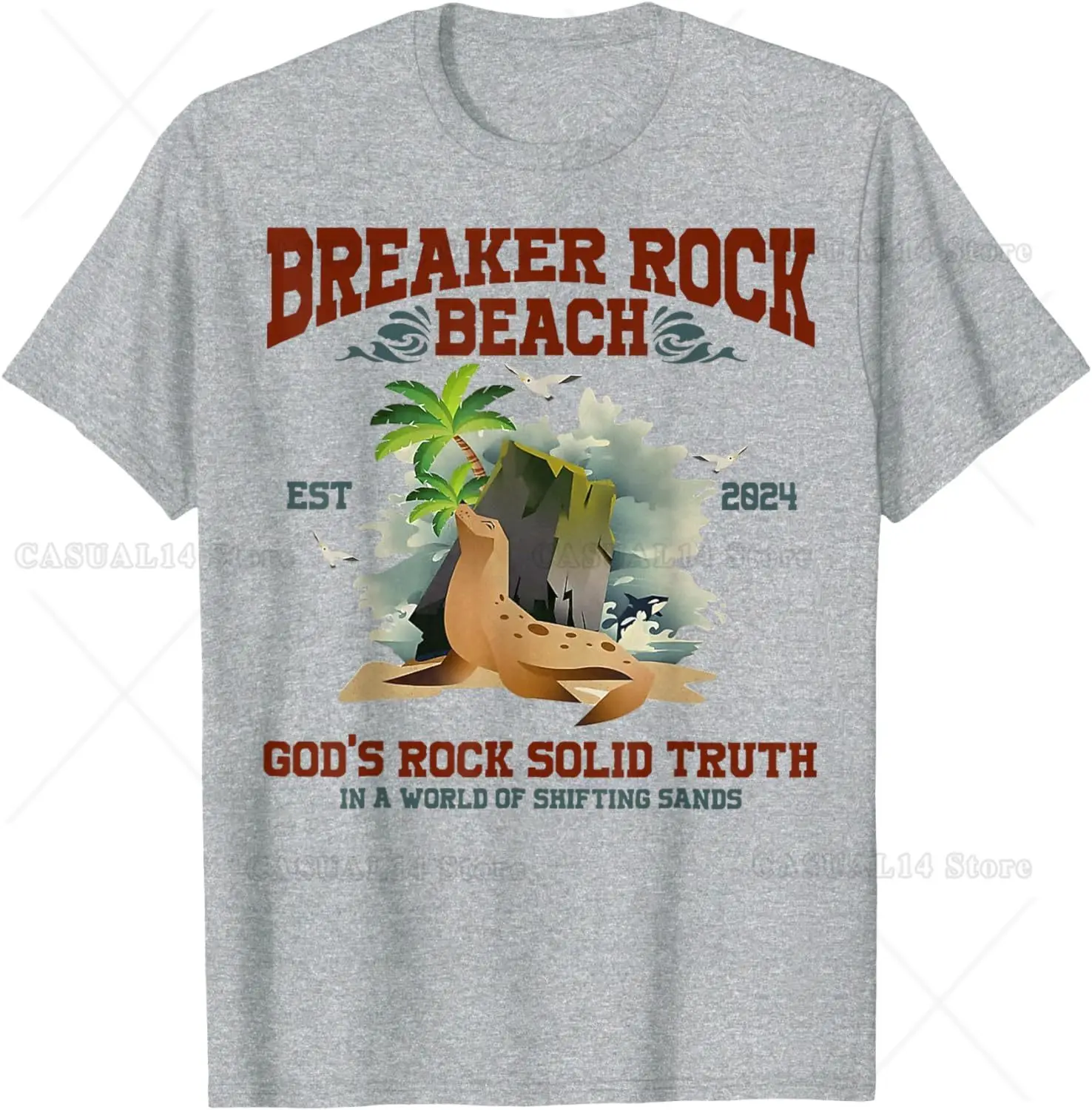 God's Rock Solid Beach Animal Seal 2024 Retro Breaker Rock Beach T-Shirt Unisex Holiday Outdoor Cotton