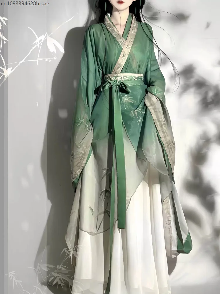 Masquerade Hanfu Dress Women Carnival Cosplay Costume Party Outfit Ancient Traditional Vintage Green White Hanfu Chic Dress view 6
