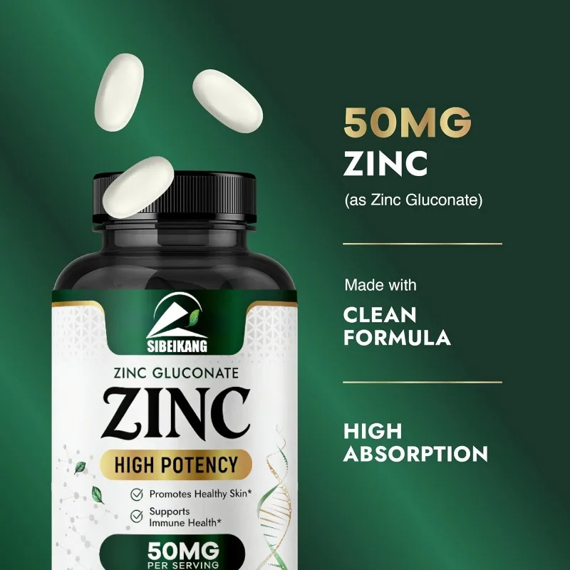 Las cápsulas de zinc de 50 mg contienen gluconato de zinc - antioxidante para la salud de la piel, los ojos y el sistema inmunitario.