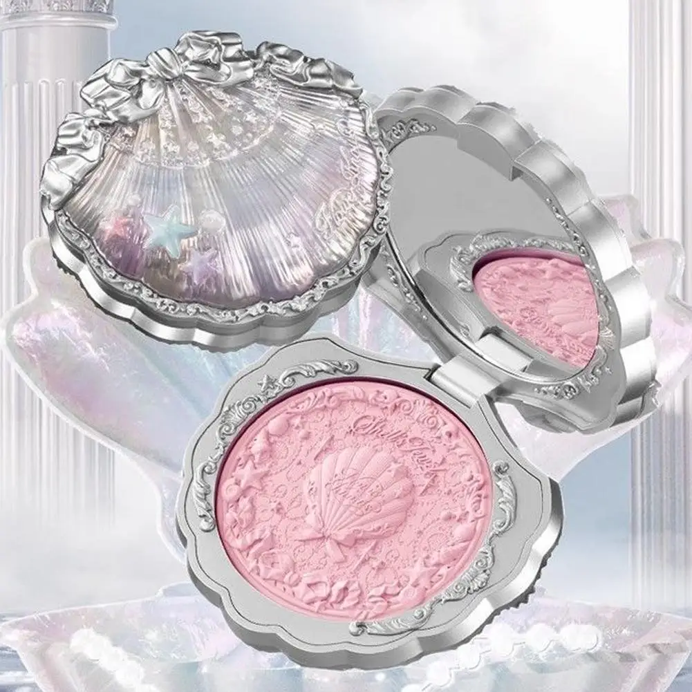 Colorete de perla de concha para flor, alivio de seda mate, rubor en relieve, maquillaje de larga duración, paleta de colorete iluminadora para regalo