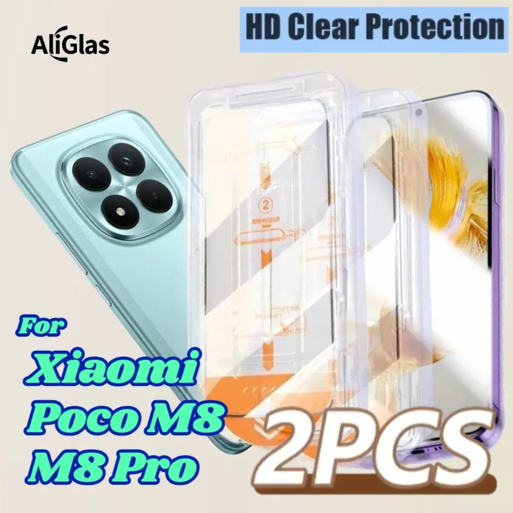 

2Pcs High Definition Transparent Tempered Glass Film For Xiaomi Poco M8 Series One Click Screen Protector For Xiaomi Poco M8 Pro
