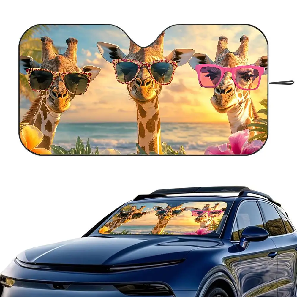 

Funny Giraffe Animal Car SunShade Windshield Foldable Three-layer Insulation Sunshade By Suction Cup Blocks UV Rays Sun