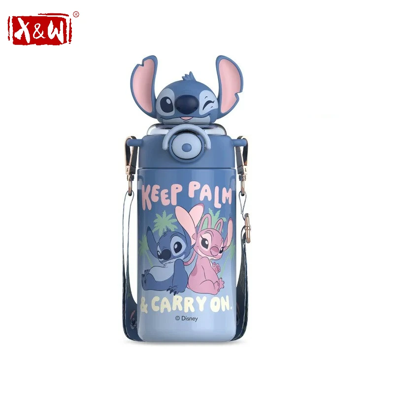 

X & W 600 мл Disney Stitch термос из нержавеющей стали портативная большая емкость милая изолированная бутылка для воды с соломинкой подарки