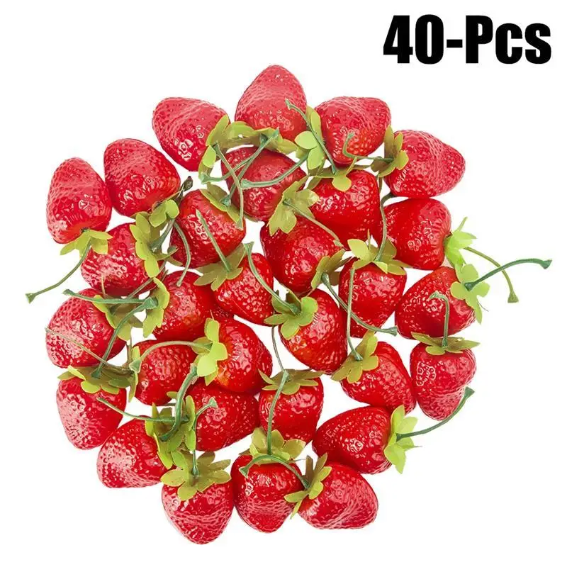 40Pcs Artificial Glass Berries Fruit Red Cherry Plastic Fruits For Home Wedding Decoration Fake Strawberry Mulberry Flower Decor